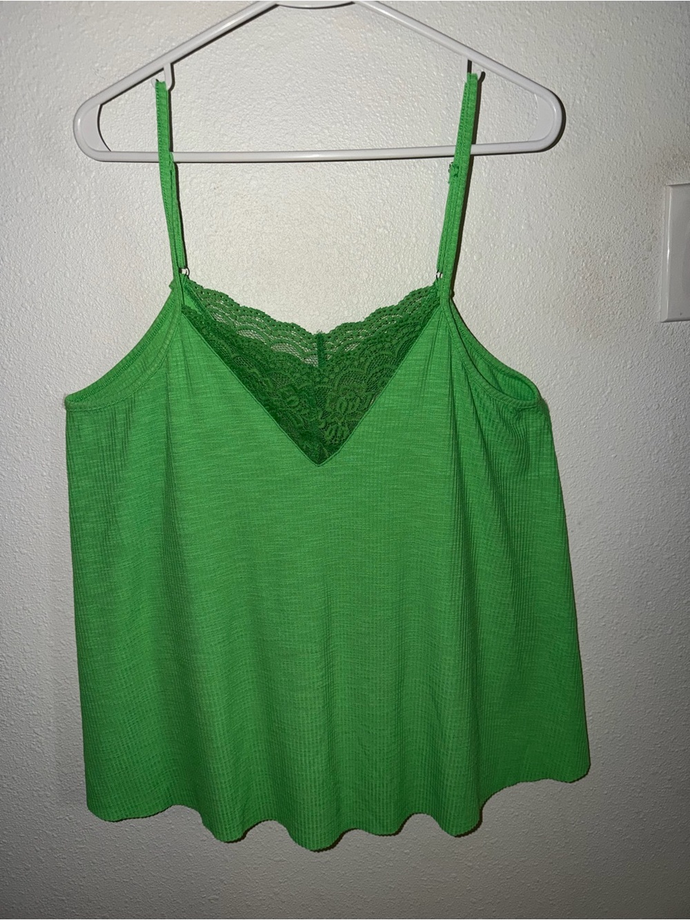 POL Bright Green Lace-Trim Ribbed Camisole Tank NWOT